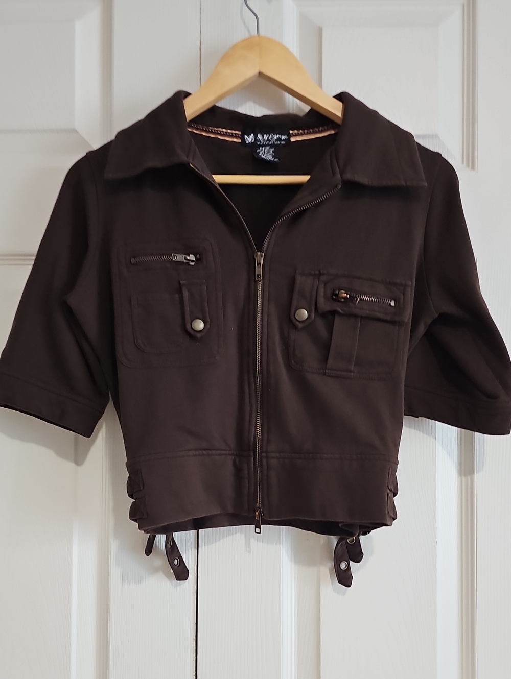 Self Esteem Brown Utility Moto Zip Jacket Top Size Large Y2K